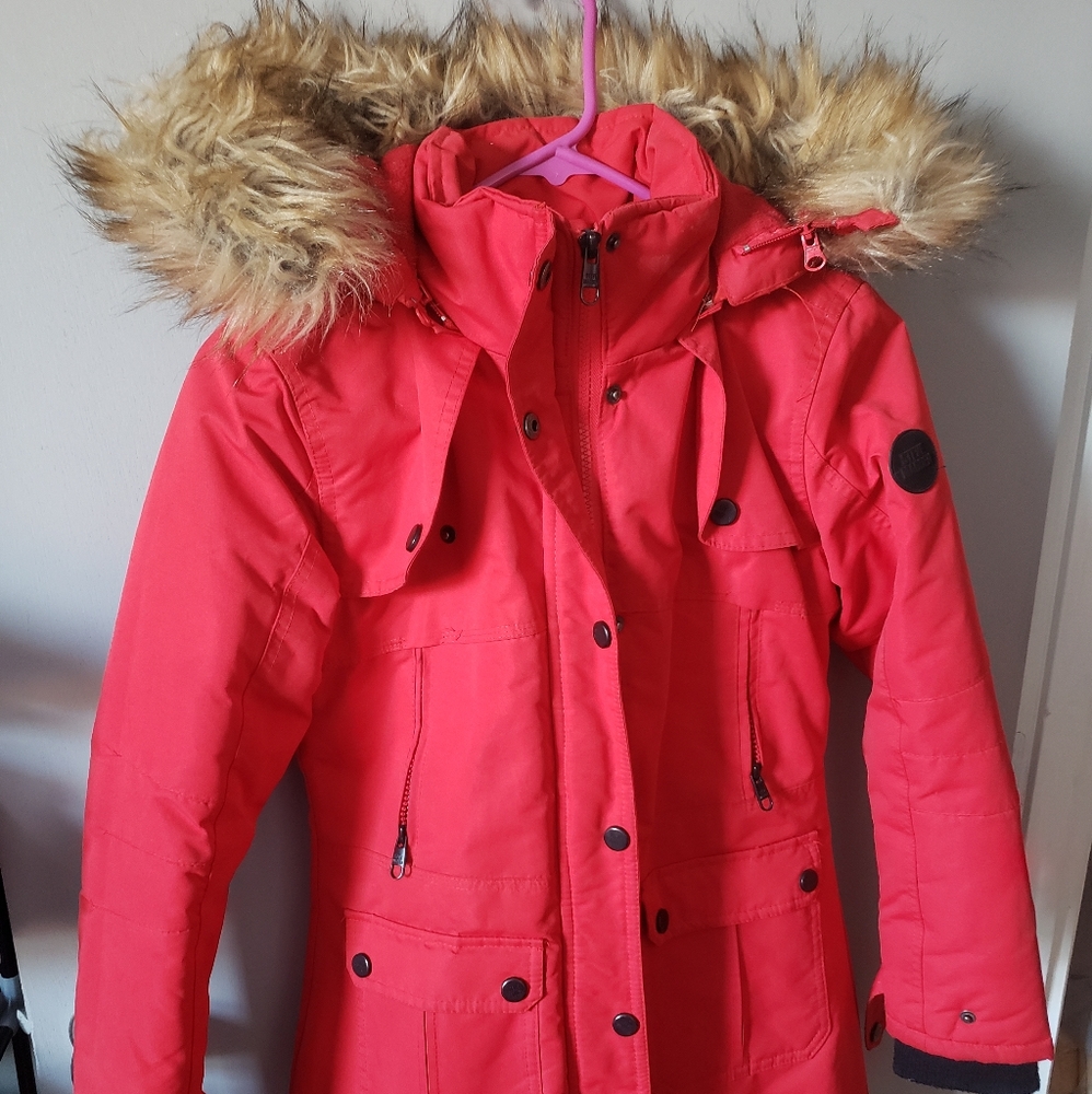 Steve Madden Girl's Coat w/ Fuax Fur Parka - Kids Size 10 (Medium) - Red